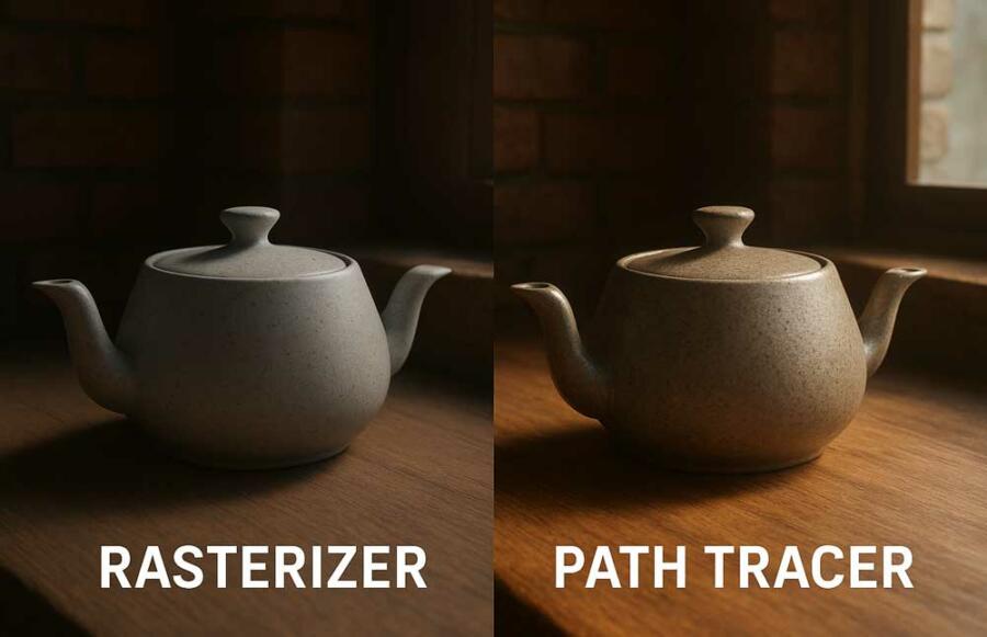 beispielbild rasterizer vs path tracer